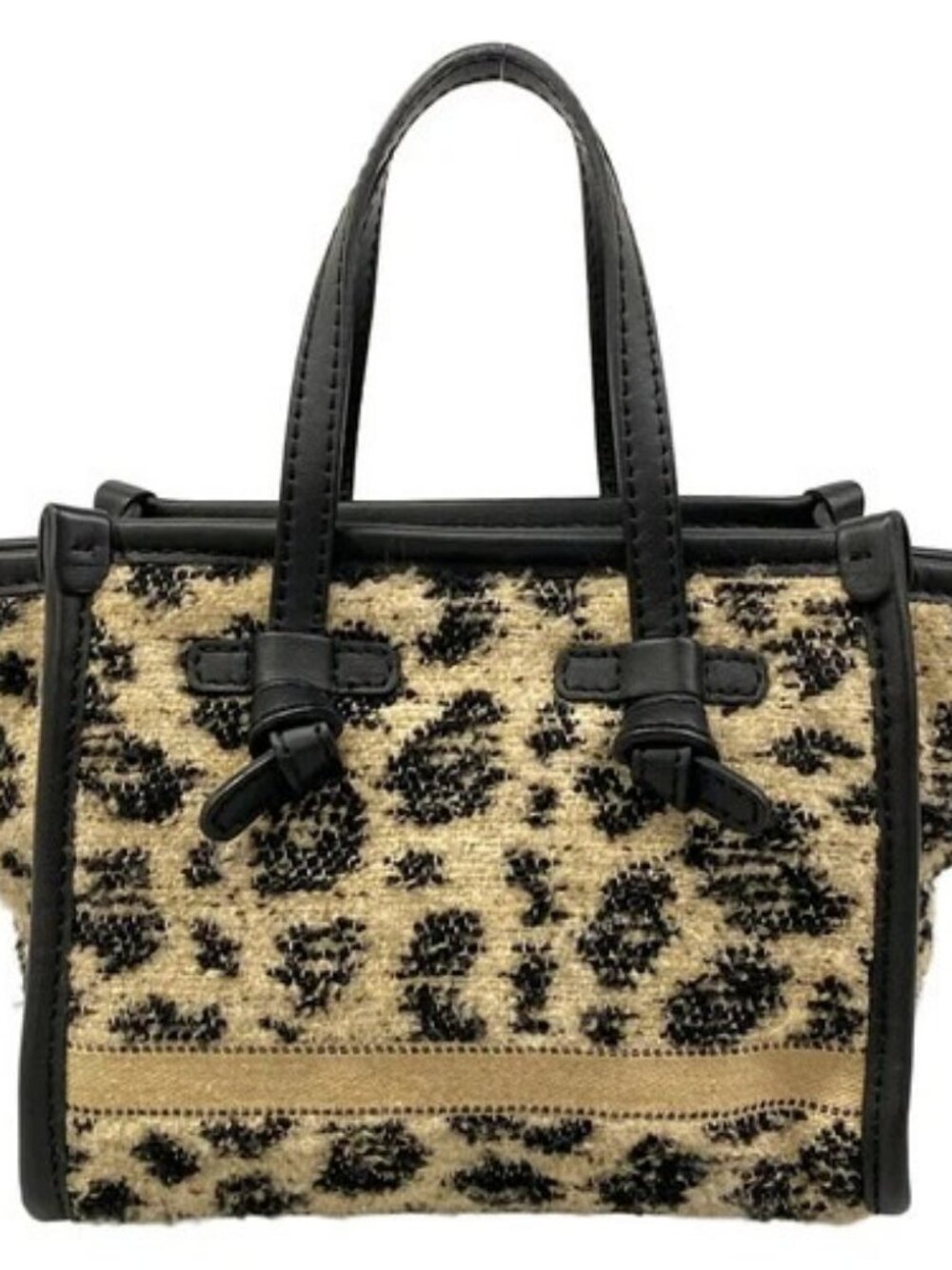 GIANNICHIARINI Beige Black Wool Leather Handbag
